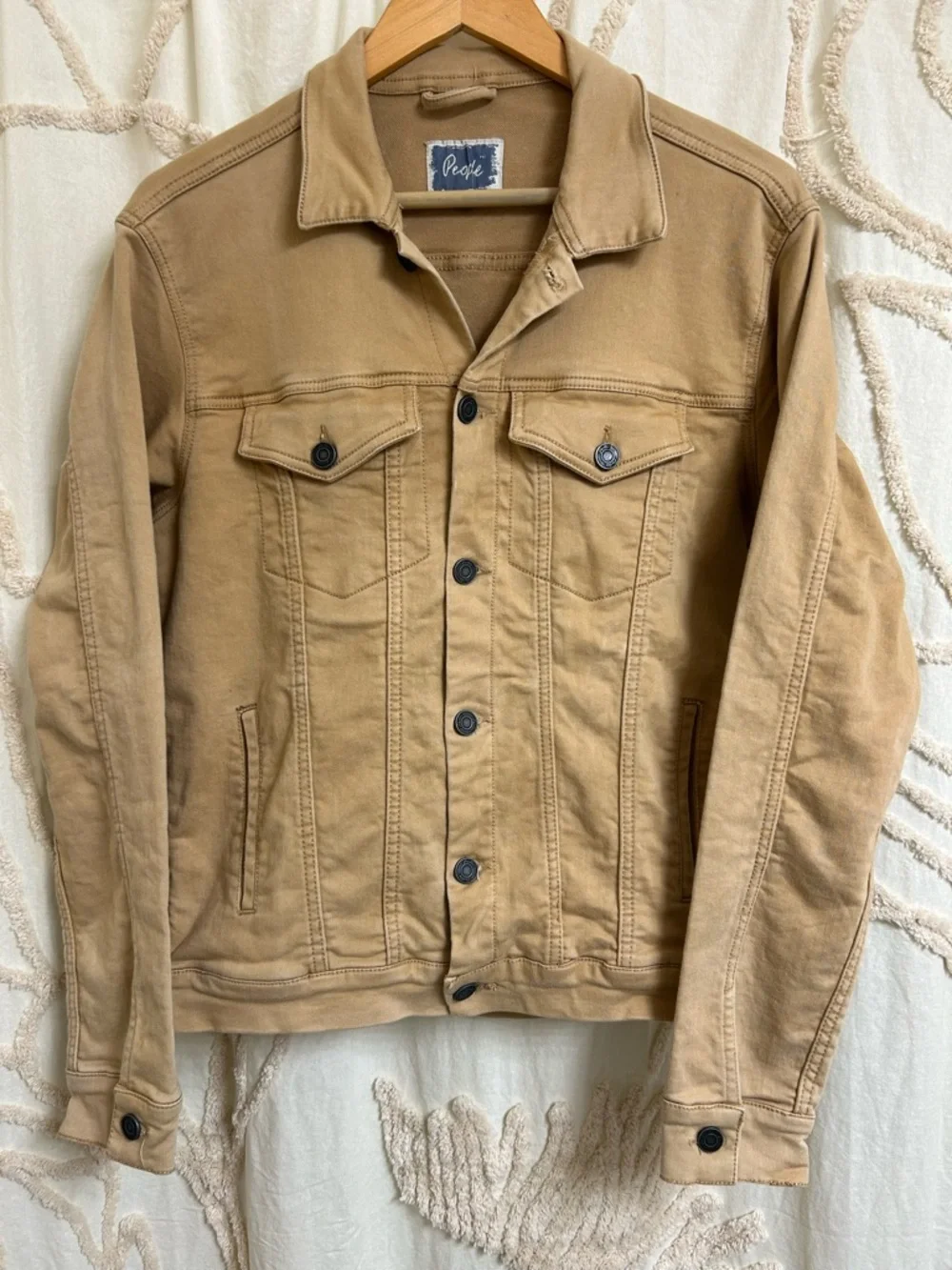 Vintage Free People Stretch Tan Denim Jacket Size Large - Picture 4 of 14